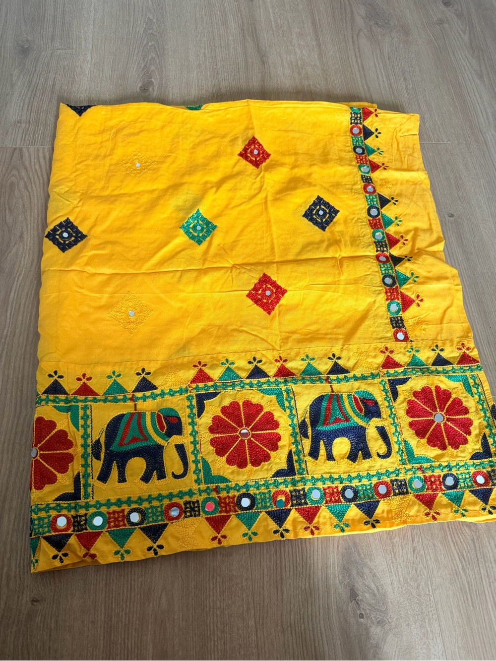 Yellow Elephant Embroidered scarf Duppata